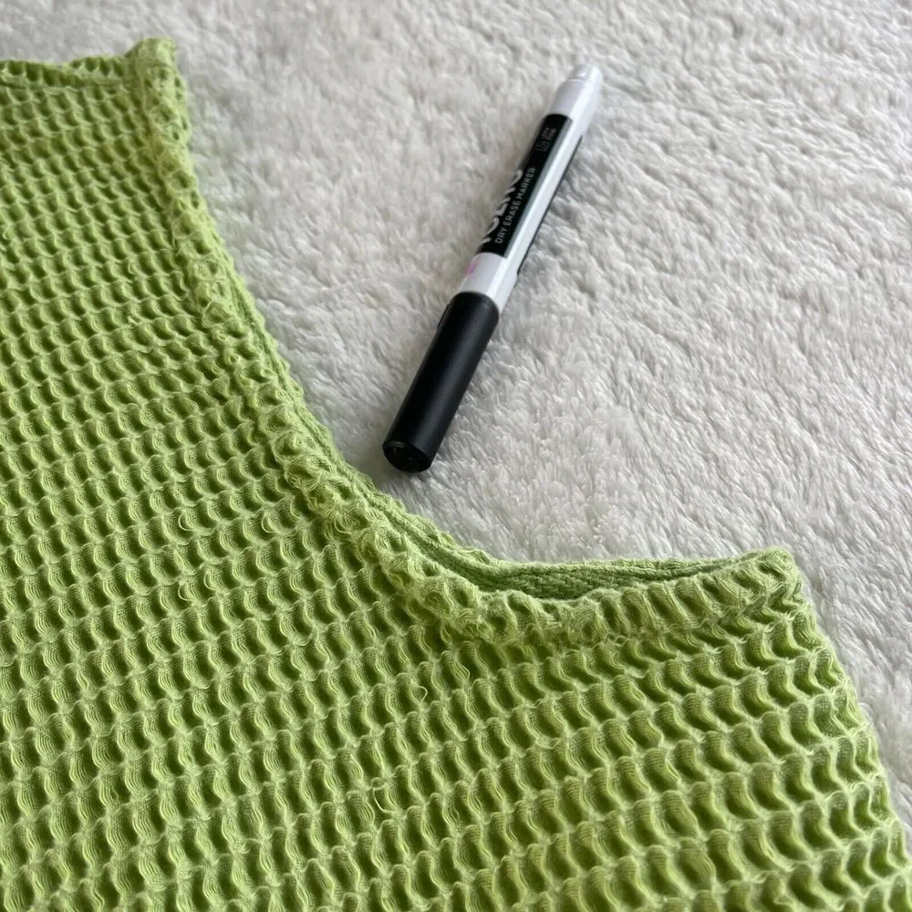 Christopher & Banks Waffle Weave‎ Vest Womens S Green Sleeveless Hooded Full Zip